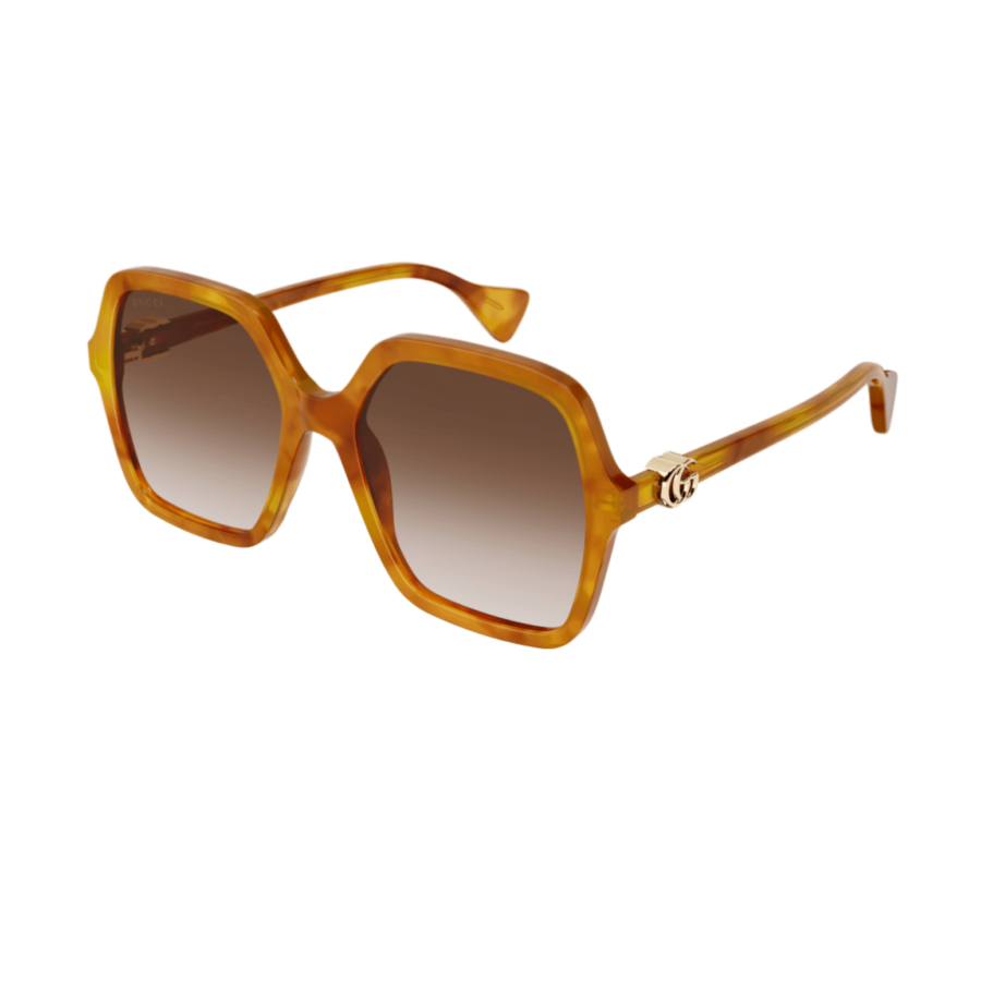 Licht bruin havana zonnebril Gucci ecetaat rechthokeig oversized GG1072S 003